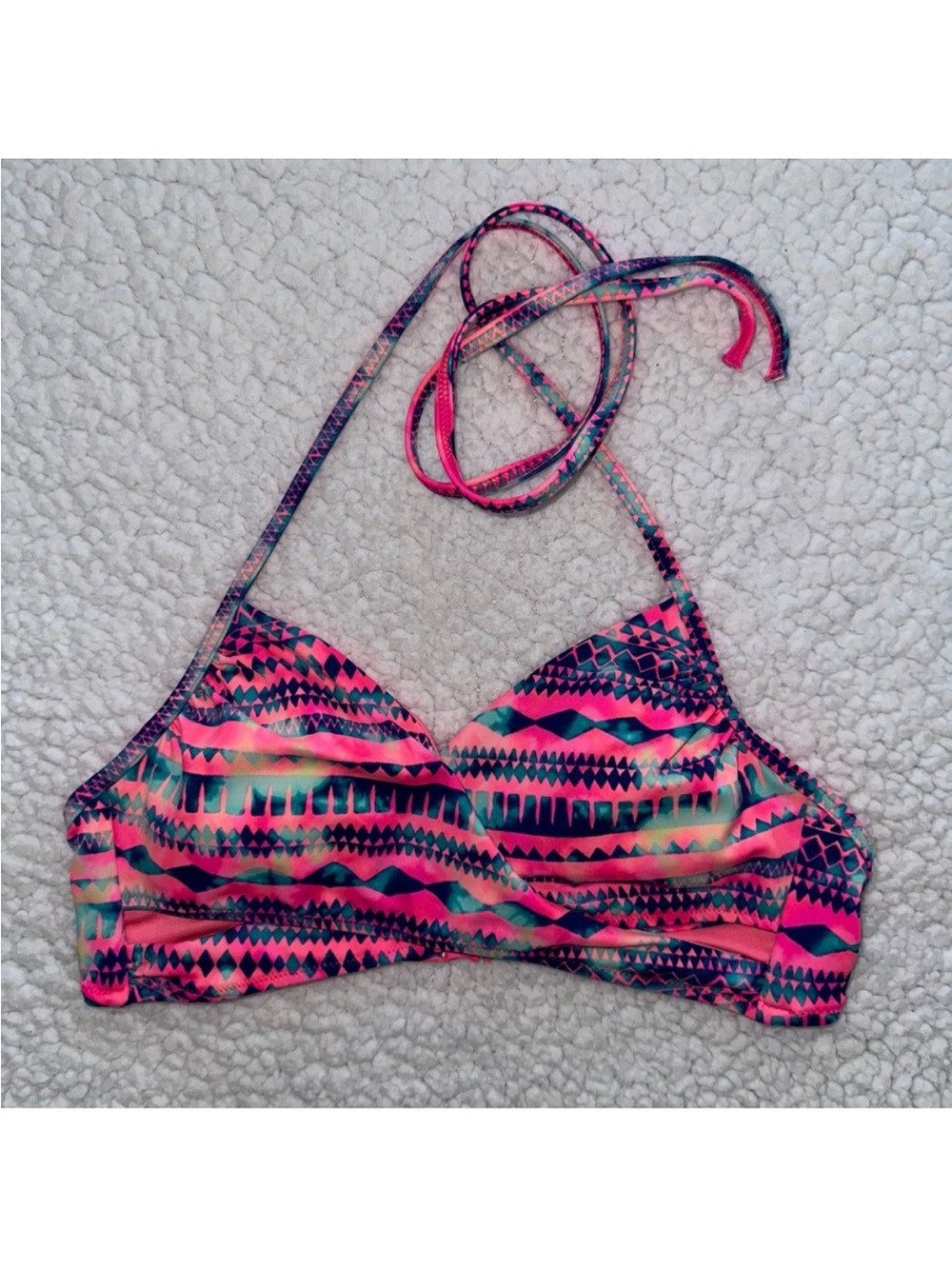 Victoria’s Secret PINK multi colored bikini swim top padded inserts cutouts S